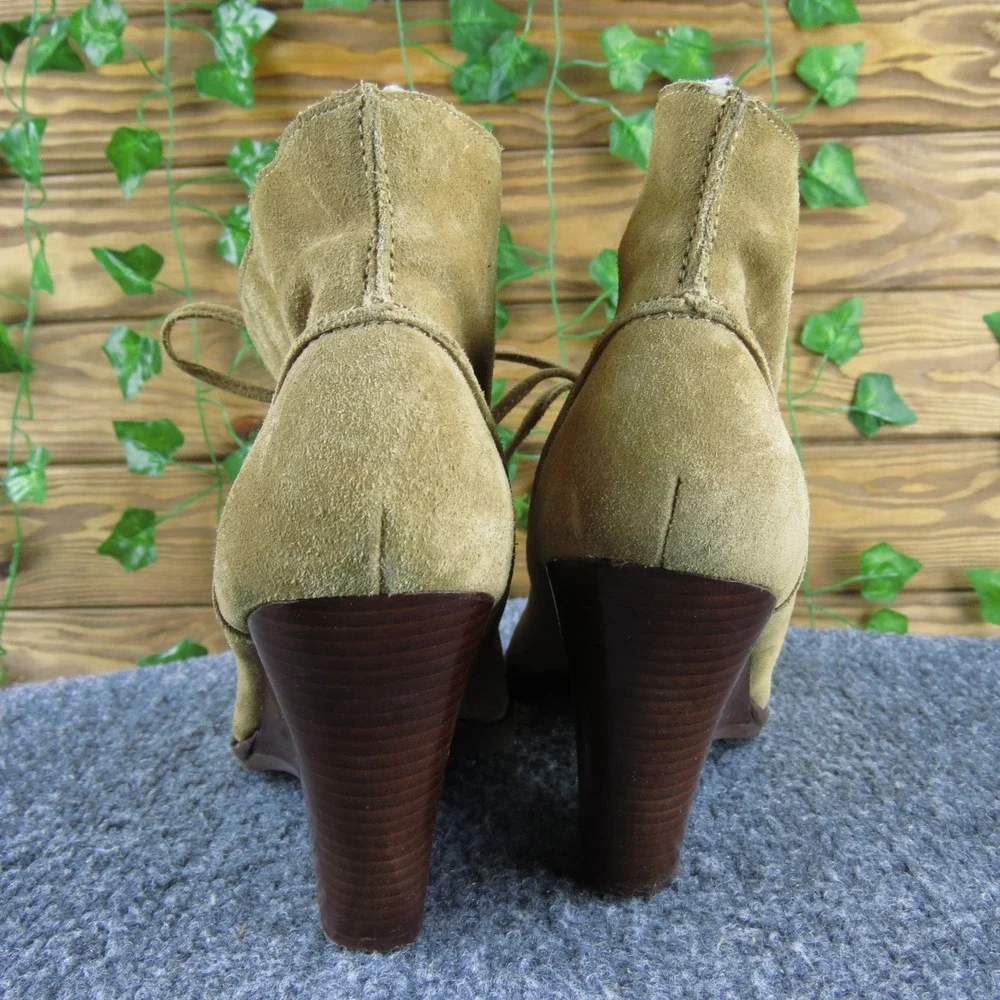 Michael Kors Women 6 Tan Suede Wedge Booties Shearling Lined Lace-Up Ankle Boots